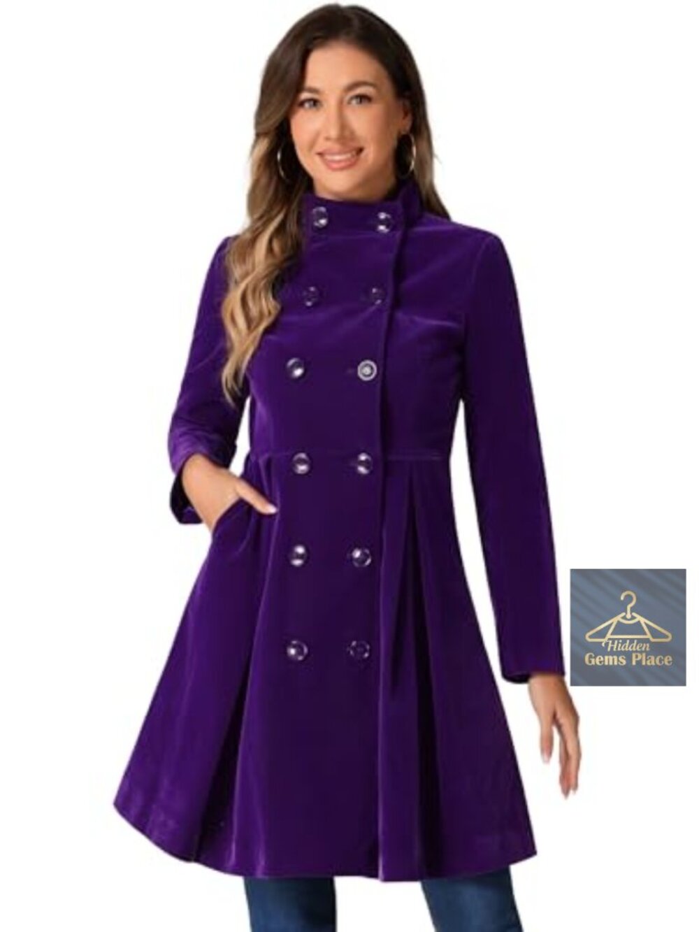 Velvet Double Breasted Swing Winter Trench Coat